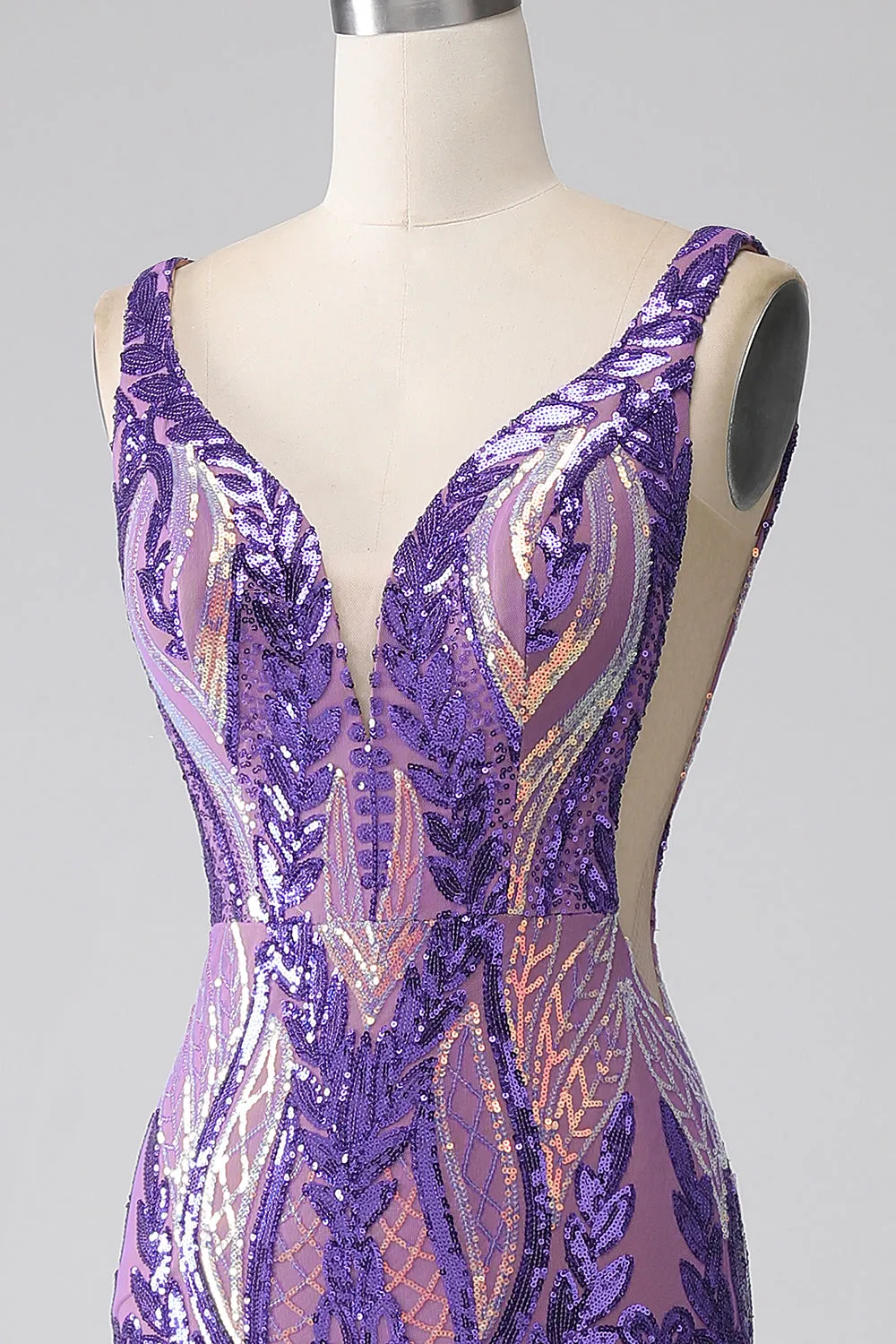 Sparkly Dark Purple Mermaid V Neck Sequins Long Prom Dress with Open Back sold by Zapaka product image thumbnail 5