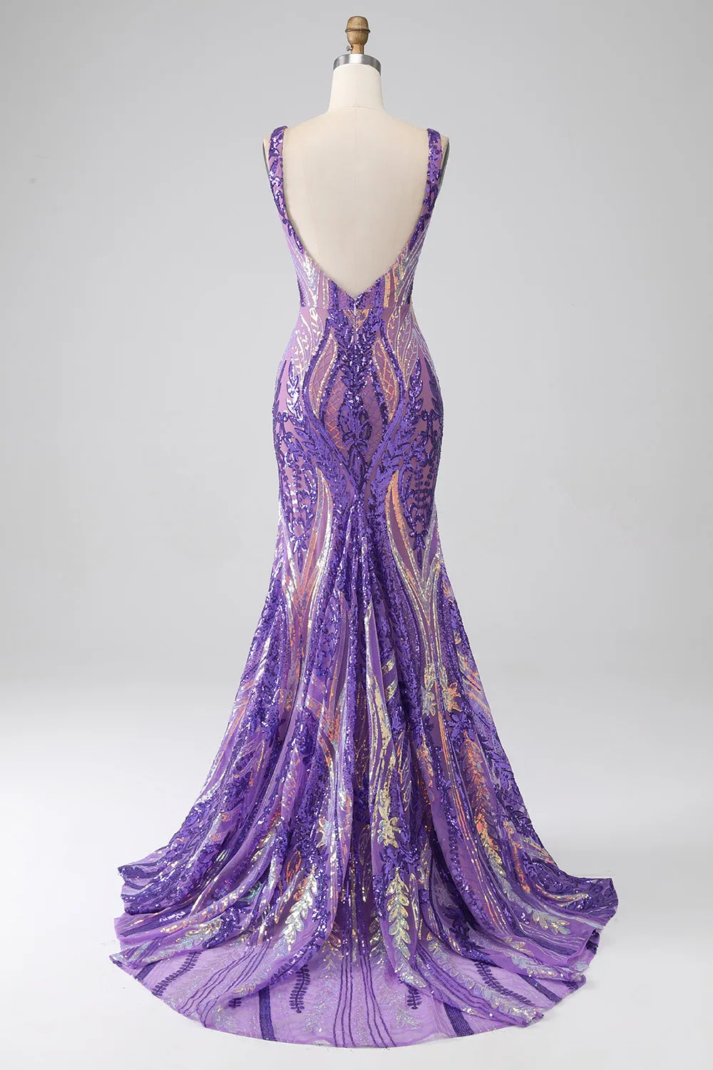 Sparkly Dark Purple Mermaid V Neck Sequins Long Prom Dress with Open Back sold by Zapaka product image thumbnail 2