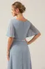 Dusty Blue A-Line V Neck Short Sleeves Chiffon Bridesmaid Dress sold by Zapaka