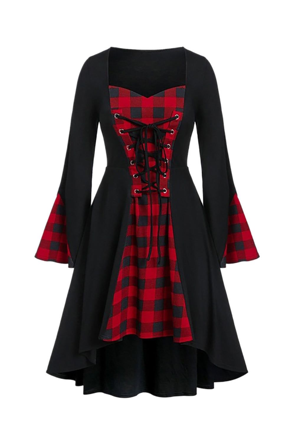 Tie Ruffle Sleeve Halloween Plaid Retro Dress sold by Zapaka product image thumbnail 3