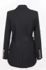 Black Shawl Lapel Double Breasted Long Women Blazer with Belt sold by Zapaka