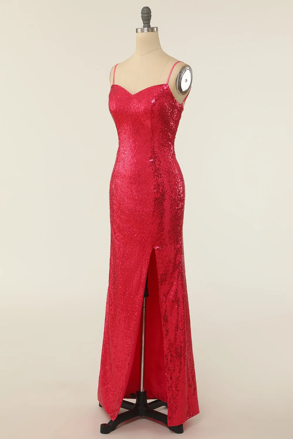 Sheath Spaghetti Straps Fuchsia Sequins Party Dress sold by Zapaka product image thumbnail 3