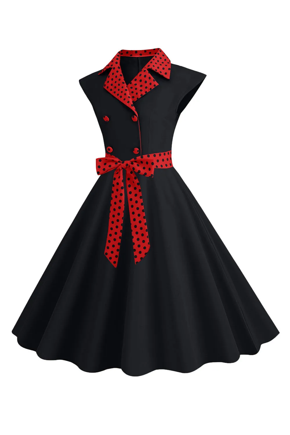 Black Polka Dots Swing 1950s Dress With Bow sold by Zapaka product image thumbnail 3