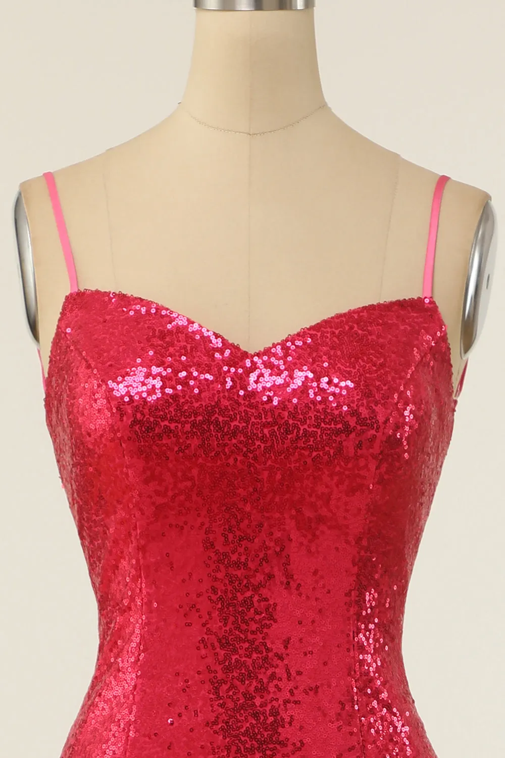 Sheath Spaghetti Straps Fuchsia Sequins Party Dress sold by Zapaka product image thumbnail 4