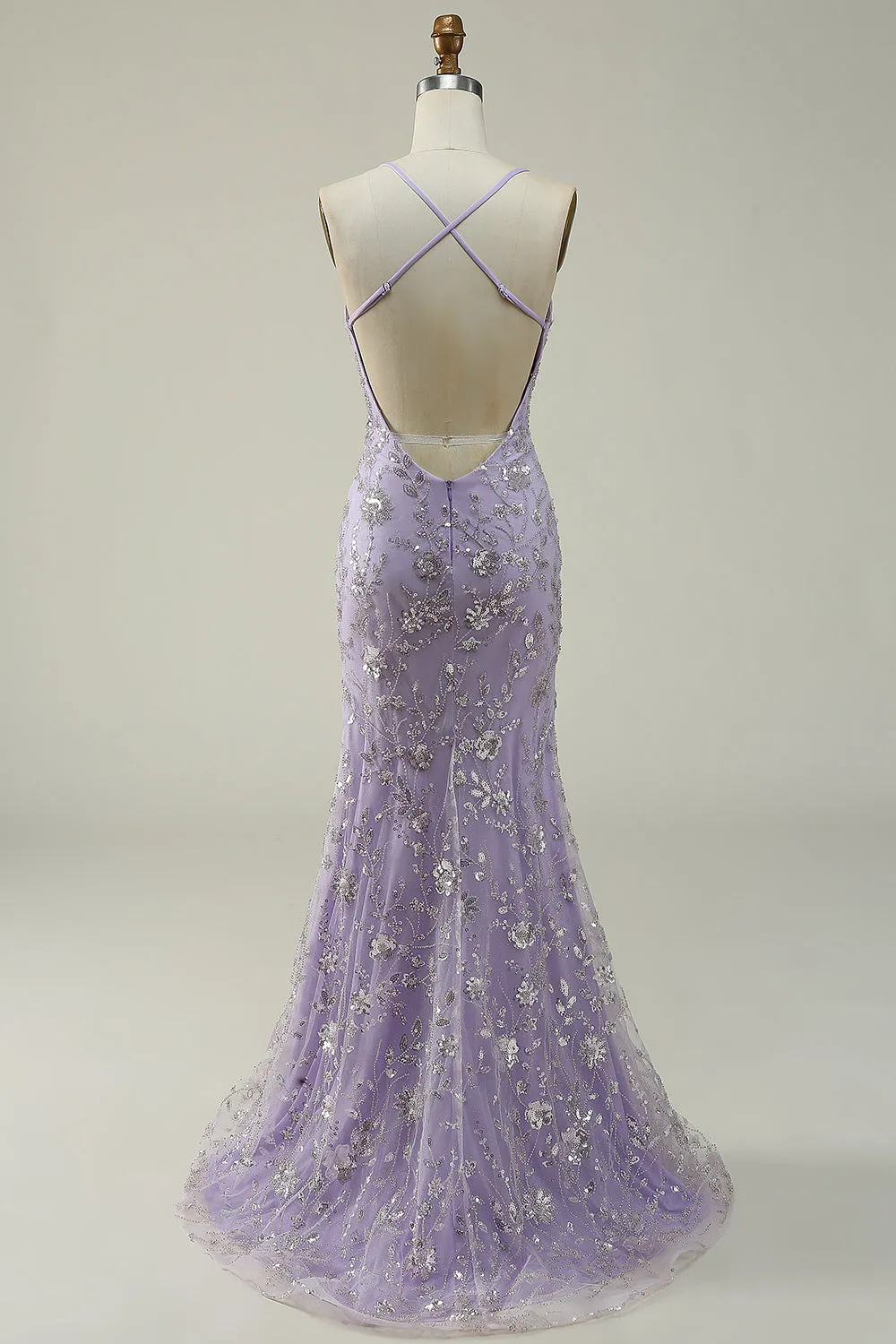 Mermaid Spaghetti Straps Purple Long Prom Dress with Beading sold by Zapaka product image thumbnail 2