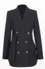 Black Shawl Lapel Double Breasted Long Women Blazer with Belt sold by Zapaka