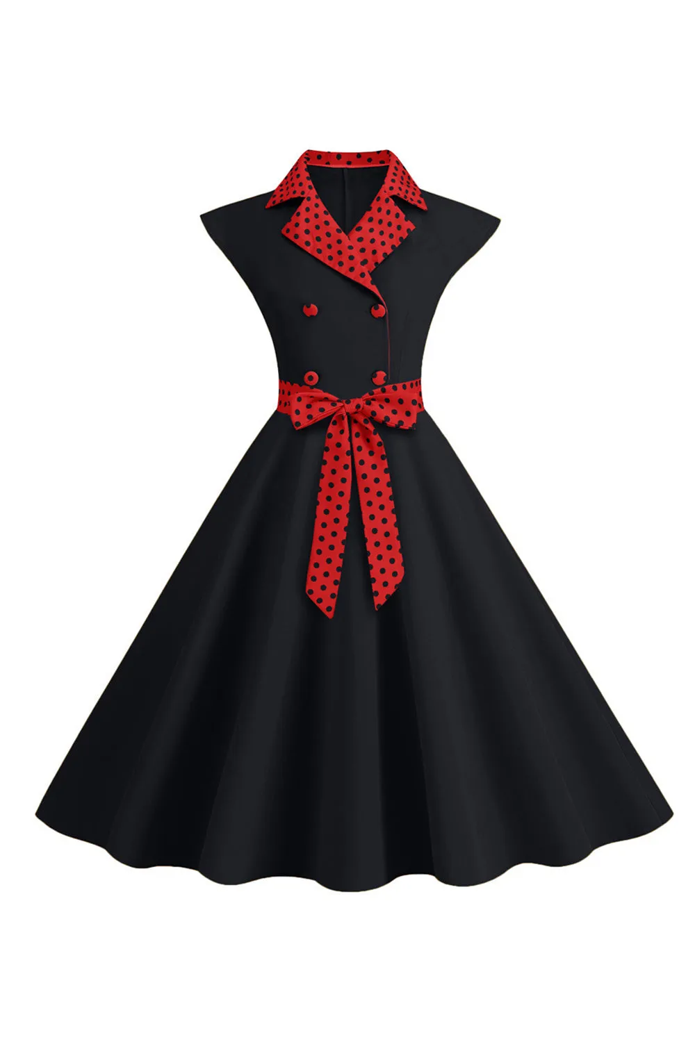 Black Polka Dots Swing 1950s Dress With Bow sold by Zapaka