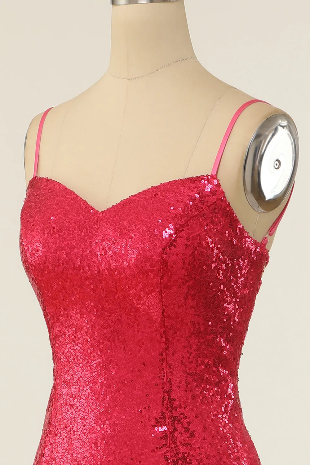 Sheath Spaghetti Straps Fuchsia Sequins Party Dress sold by Zapaka product image thumbnail 5