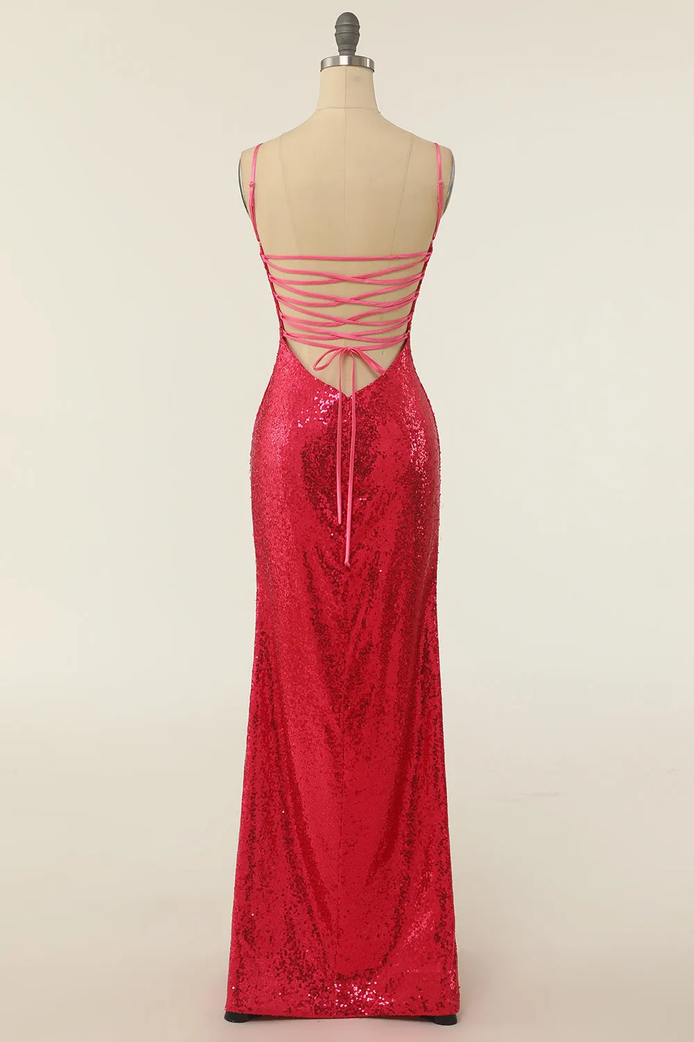 Sheath Spaghetti Straps Fuchsia Sequins Party Dress sold by Zapaka product image thumbnail 2