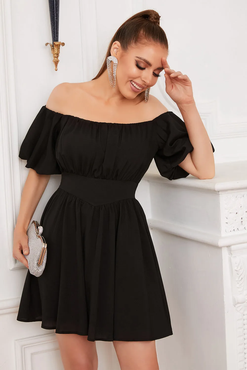 Black Off the Shoulder Cocktail Dress sold by Zapaka product image thumbnail 4