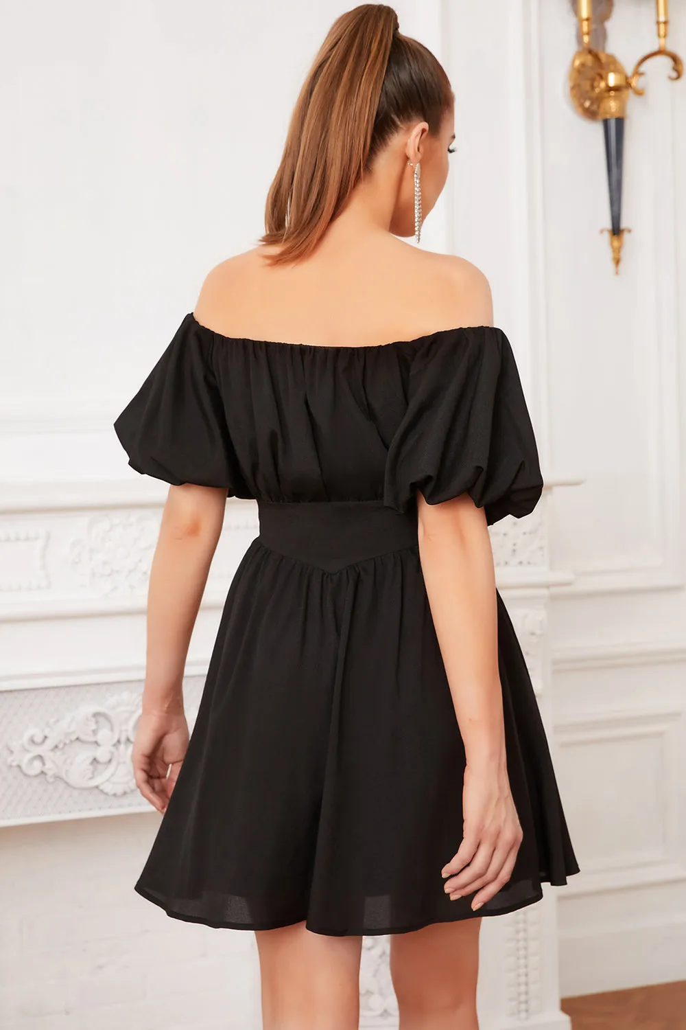 Black Off the Shoulder Cocktail Dress sold by Zapaka product image thumbnail 2