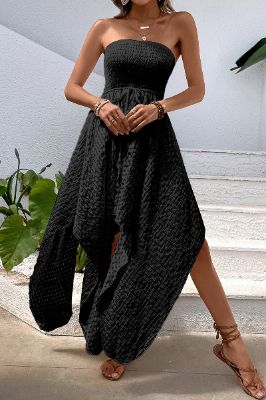 Black Strapless Irregular Hem Summer Dress sold by Zapaka