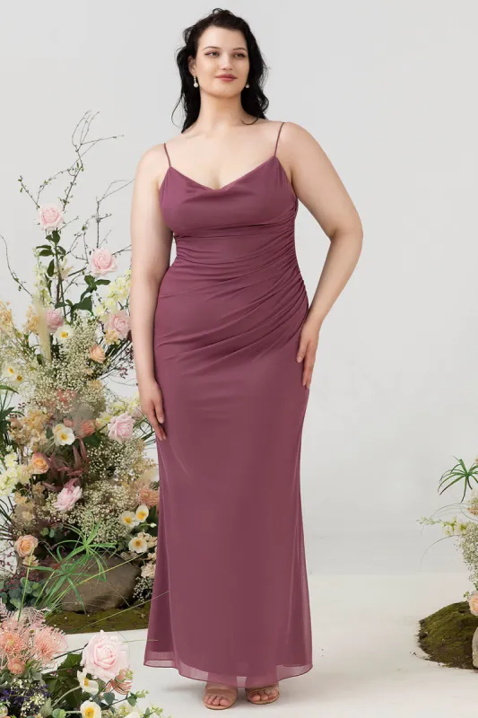 Sheath Spaghetti Straps Desert Rose Plus Size Bridesmaid Dress with Open Back sold by Zapaka