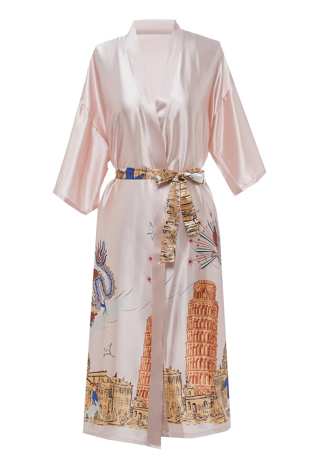 Blush Printed Bridal Satin Robe sold by Zapaka