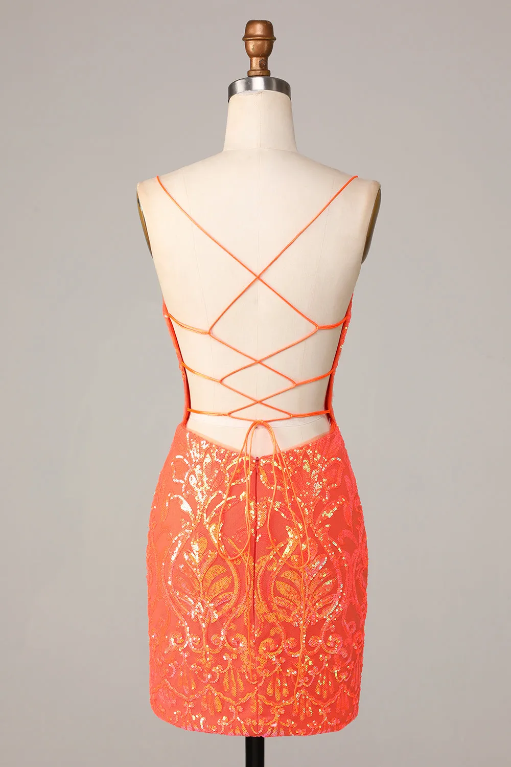 Sparkle 'til Dawn Bodycon Spaghetti Straps Orange Sequins Short Homecoming Dress sold by Zapaka product image thumbnail 2