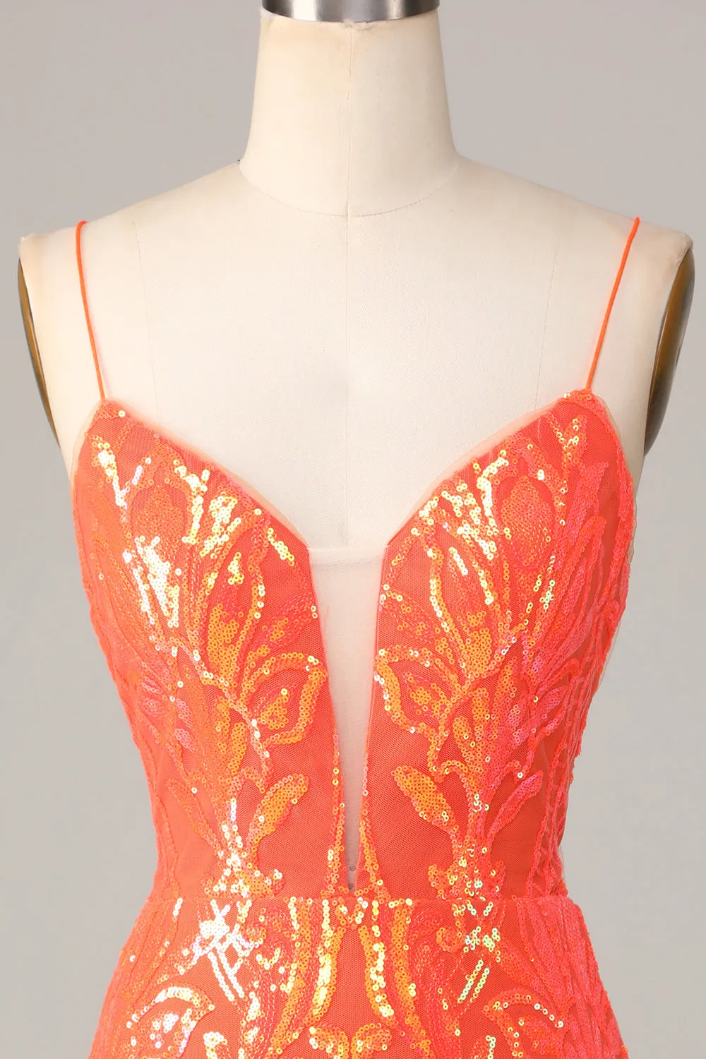 Sparkle 'til Dawn Bodycon Spaghetti Straps Orange Sequins Short Homecoming Dress sold by Zapaka product image thumbnail 4
