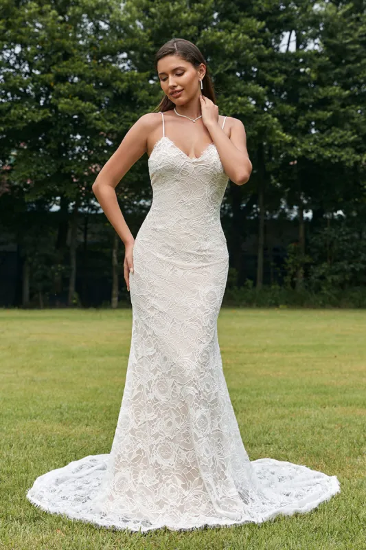 Ivory Mermaid Lace Backless Wedding Dress made by Zapaka