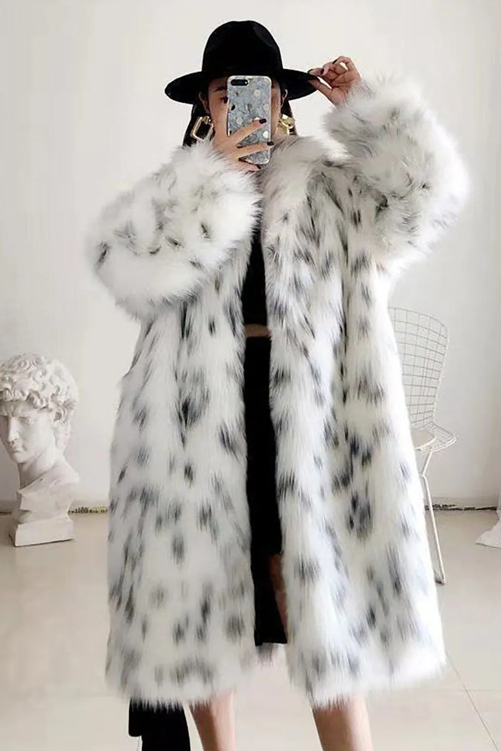 White Oversized Long Faux Fur Shearling Coat sold by Zapaka