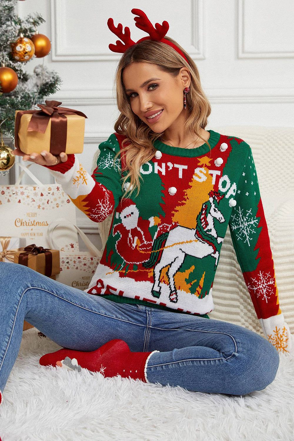 Women's Christmas Black Pullover Knitted Sweater sold by Zapaka product image thumbnail 5