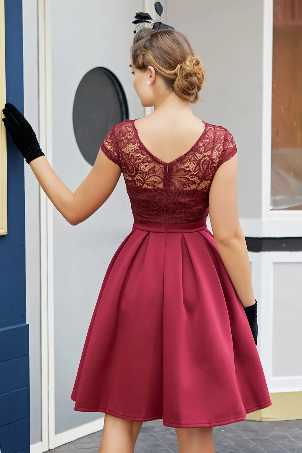 Burgundy Retro 1950s Dress With Lace sold by Zapaka product image thumbnail 2