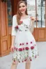 White V Neck Vintage Dress with Rose Embroidery sold by Zapaka