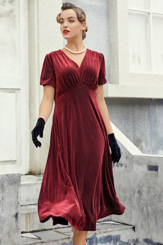 Burgundy Velvet Midi Party Dress sold by Zapaka