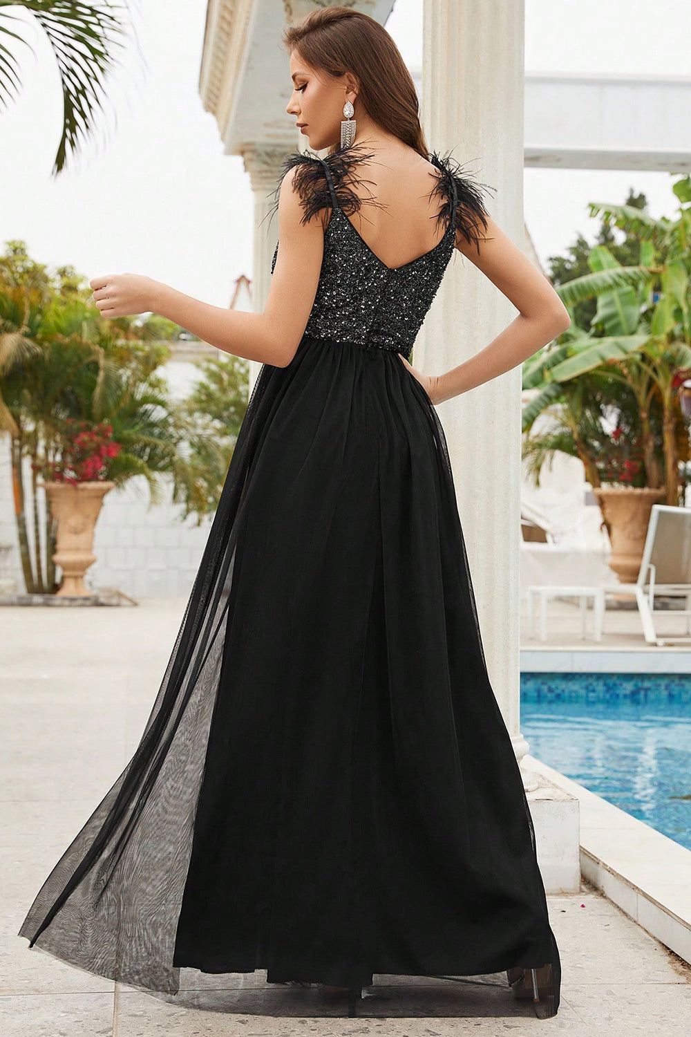 Sequins Spaghetti Straps Black Prom Dress with Slit sold by Zapaka product image thumbnail 2