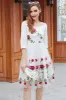 White V Neck Vintage Dress with Rose Embroidery sold by Zapaka