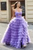 Purple Tulle A-Line Tiered Long Prom Dress With Accessories Set sold by Zapaka