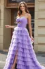 Purple Tulle A-Line Tiered Long Prom Dress With Accessories Set sold by Zapaka