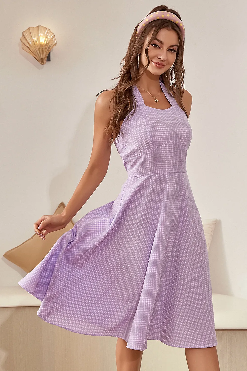 Halter Lavender Plaid Vintage Dress sold by Zapaka product image thumbnail 4