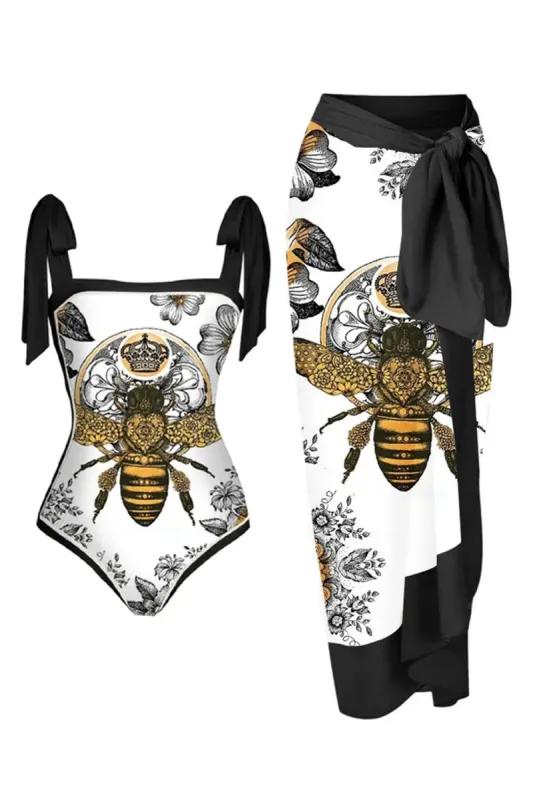 Black Print One Piece Bikini Swimwear sold by Zapaka