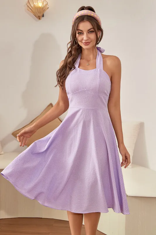 Halter Lavender Plaid Vintage Dress sold by Zapaka