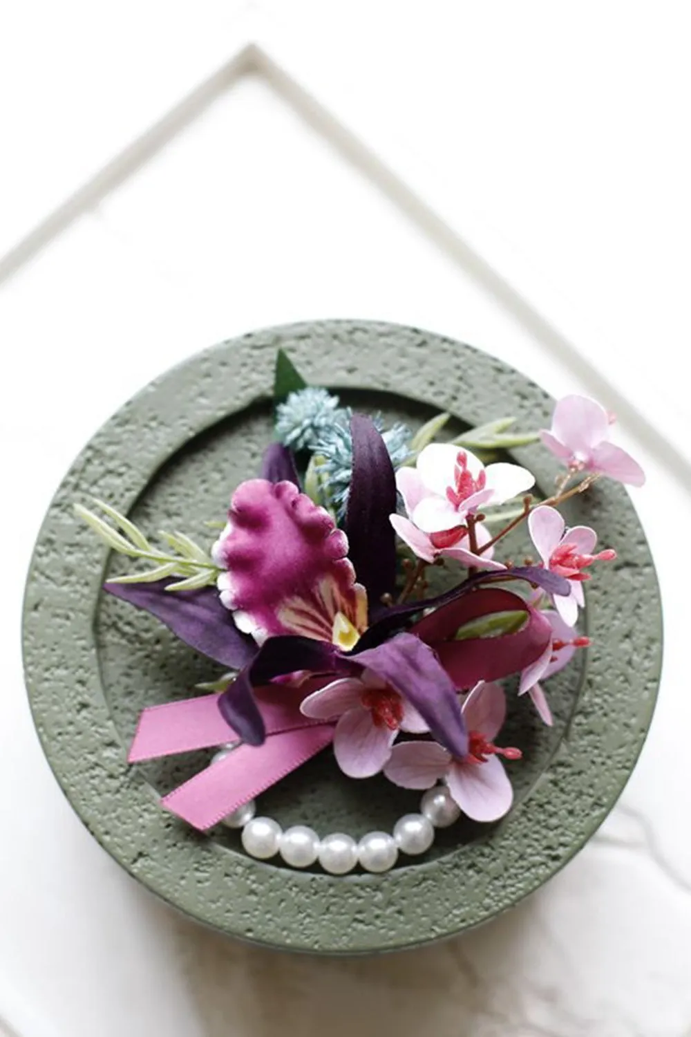 Burgundy Prom Wrist Corsage and Men‘s Boutonniere with Pearls sold by Zapaka