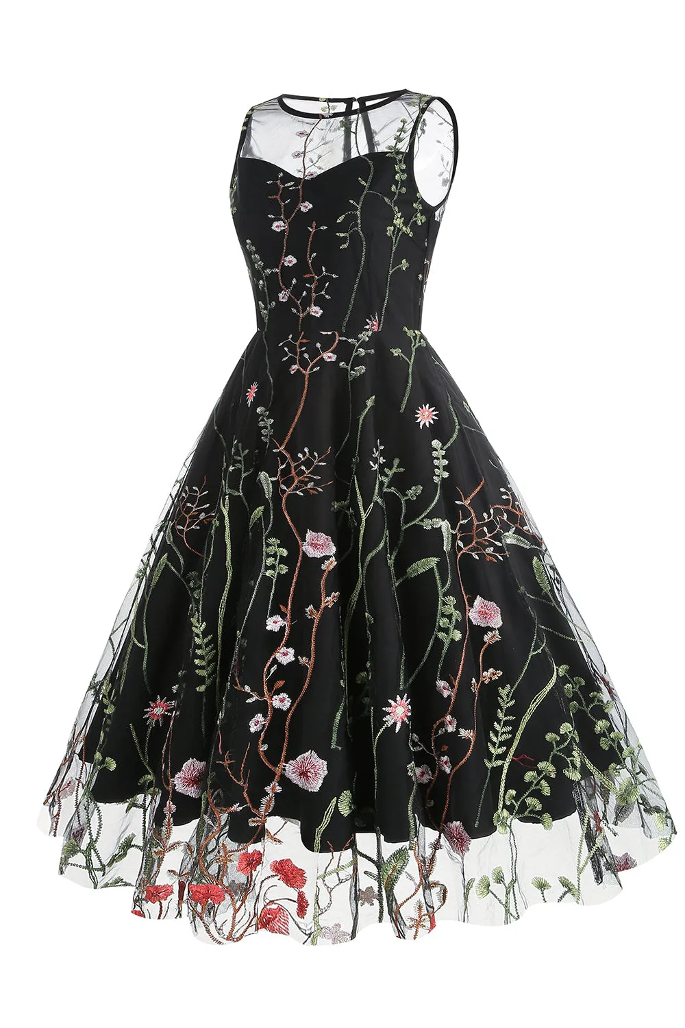 A Line Jewel Black Vintage Dress with Embroidery sold by Zapaka product image thumbnail 3
