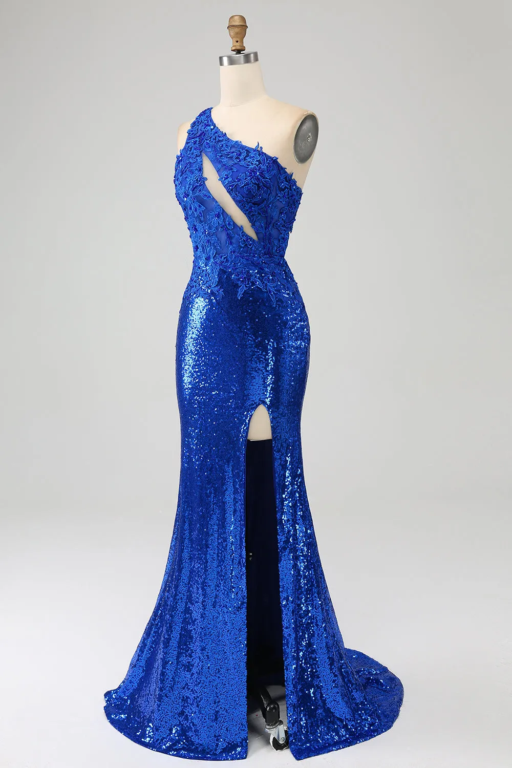 One Shoulder Royal Blue Mermaid Prom Dress with Slit sold by Zapaka product image thumbnail 3