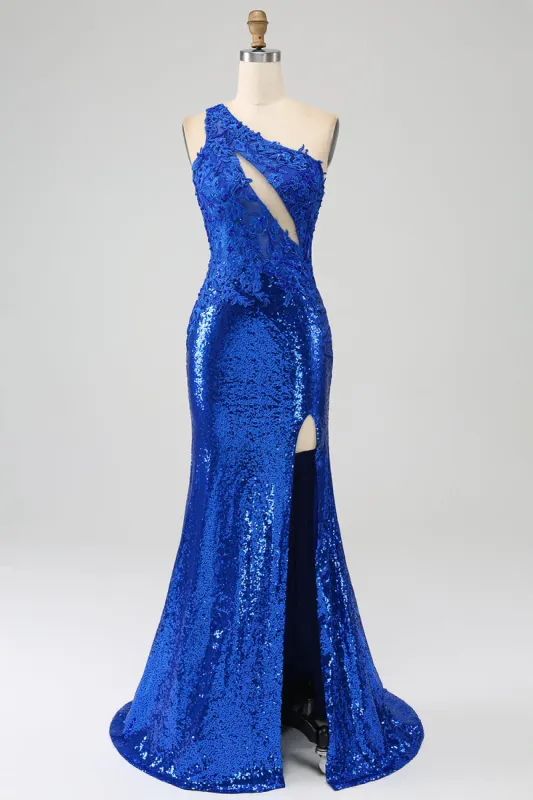 One Shoulder Royal Blue Mermaid Prom Dress with Slit sold by Zapaka