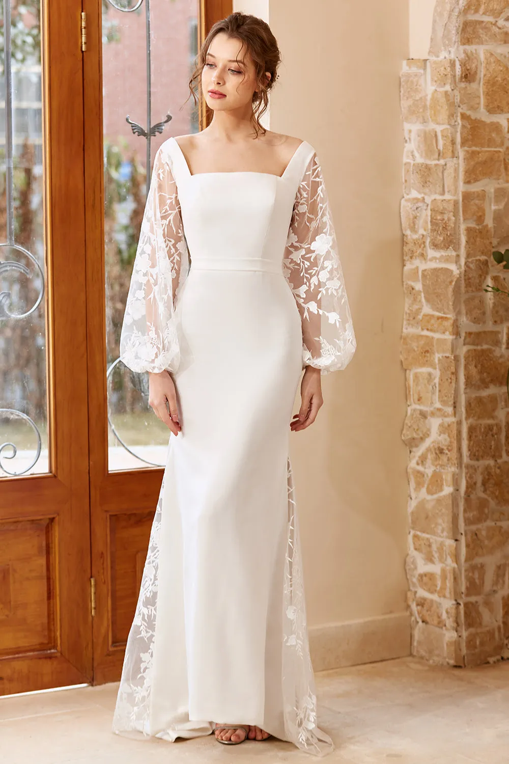 White Mermaid Long Sleeves Wedding Dress sold by Zapaka product image thumbnail 4