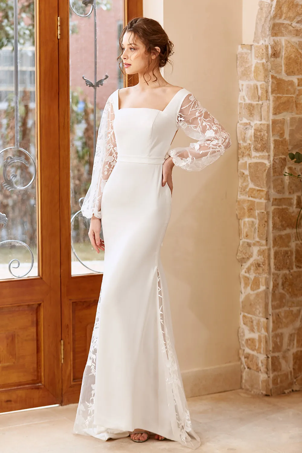 White Mermaid Long Sleeves Wedding Dress sold by Zapaka product image thumbnail 5