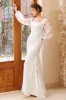 White Mermaid Long Sleeves Wedding Dress sold by Zapaka