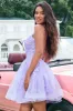 Cute Glitter Lilac A Line Sequins Short Lace Up Back Homecoming Dress with Appliques sold by Zapaka