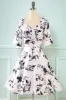 V Neck Half Sleeves White Printed Vintage Dress sold by Zapaka
