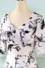 V Neck Half Sleeves White Printed Vintage Dress sold by Zapaka