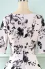 V Neck Half Sleeves White Printed Vintage Dress sold by Zapaka