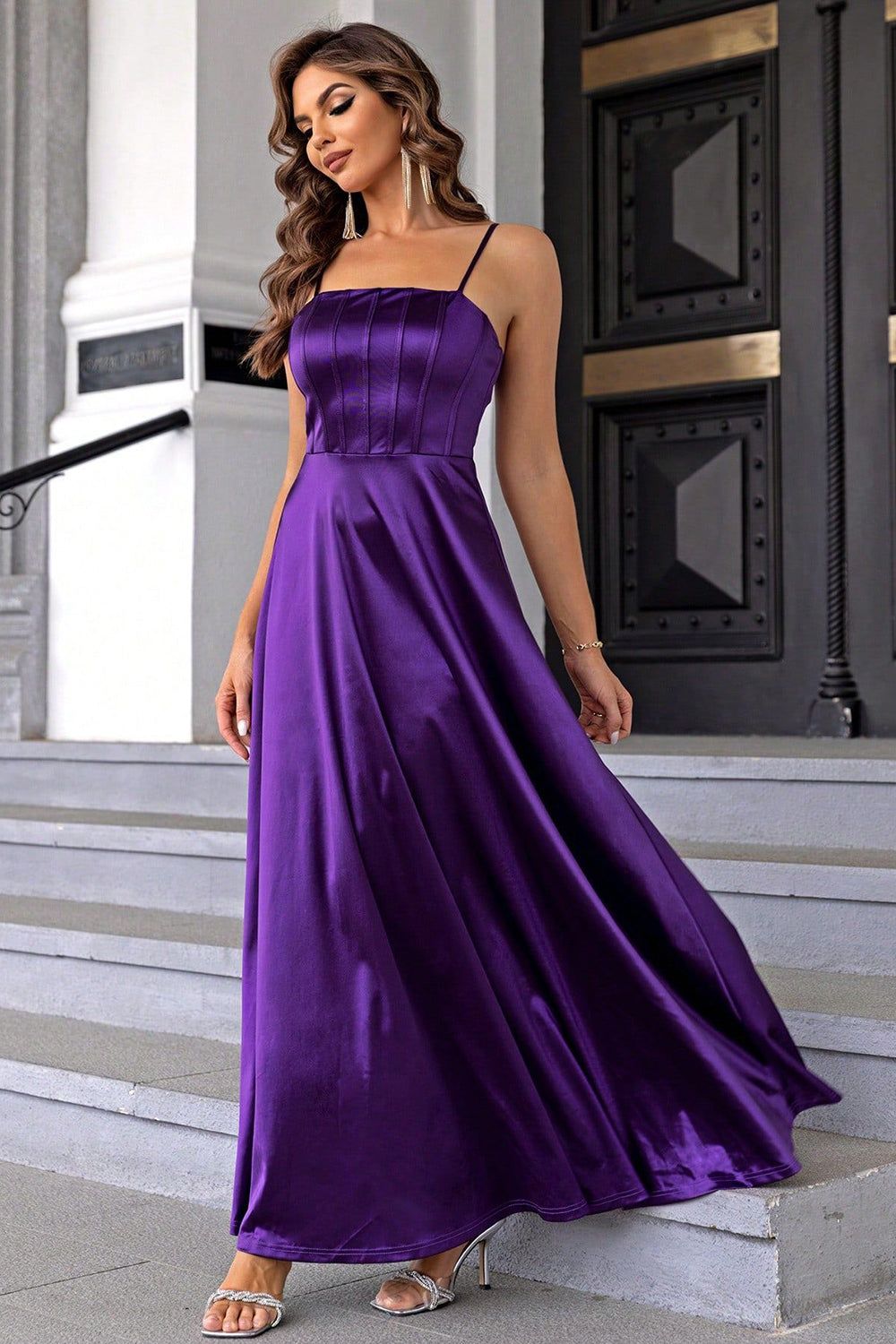 Purple Spaghetti Straps A-line Satin Prom Dress sold by Zapaka product image thumbnail 4