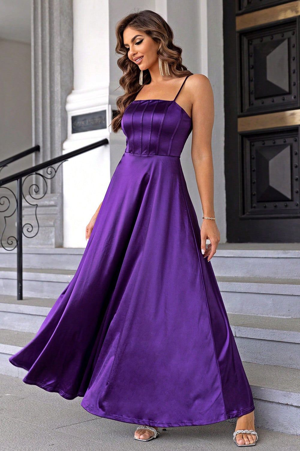 Purple Spaghetti Straps A-line Satin Prom Dress sold by Zapaka product image thumbnail 5