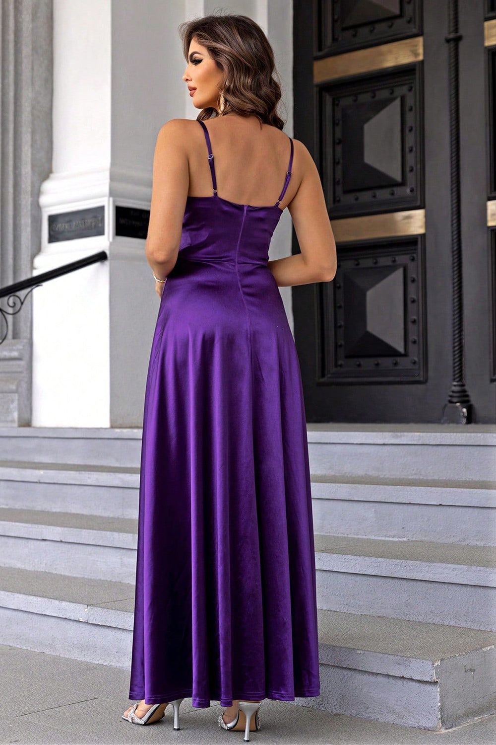 Purple Spaghetti Straps A-line Satin Prom Dress sold by Zapaka product image thumbnail 2