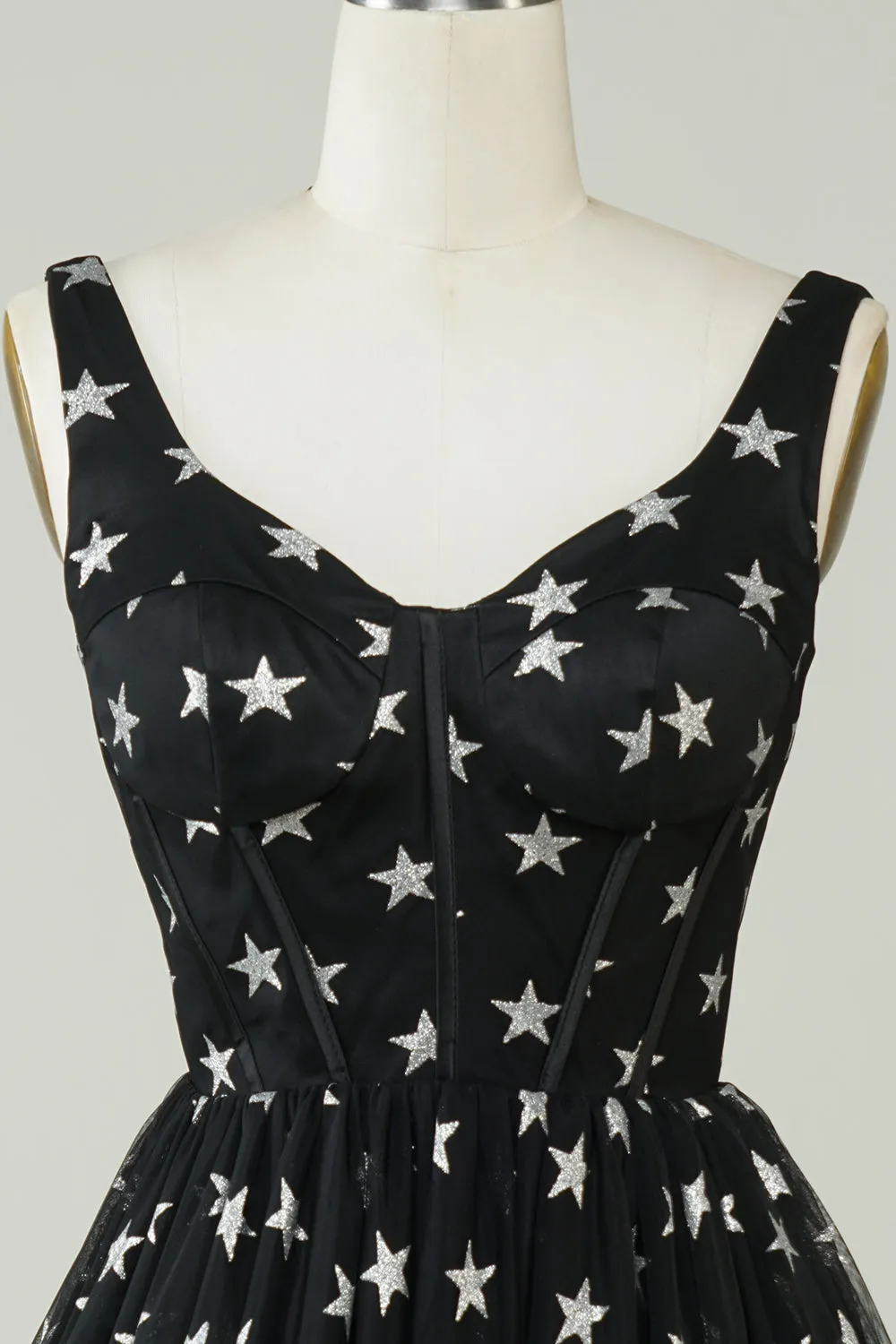 Cute A Line V Neck Black Tulle Short Homecoming Dress with Stars sold by Zapaka product image thumbnail 4
