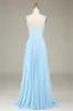 Sky Blue A-Line Spaghetti Straps Chiffon Long Bridesmaid Dress With Beading sold by Zapaka