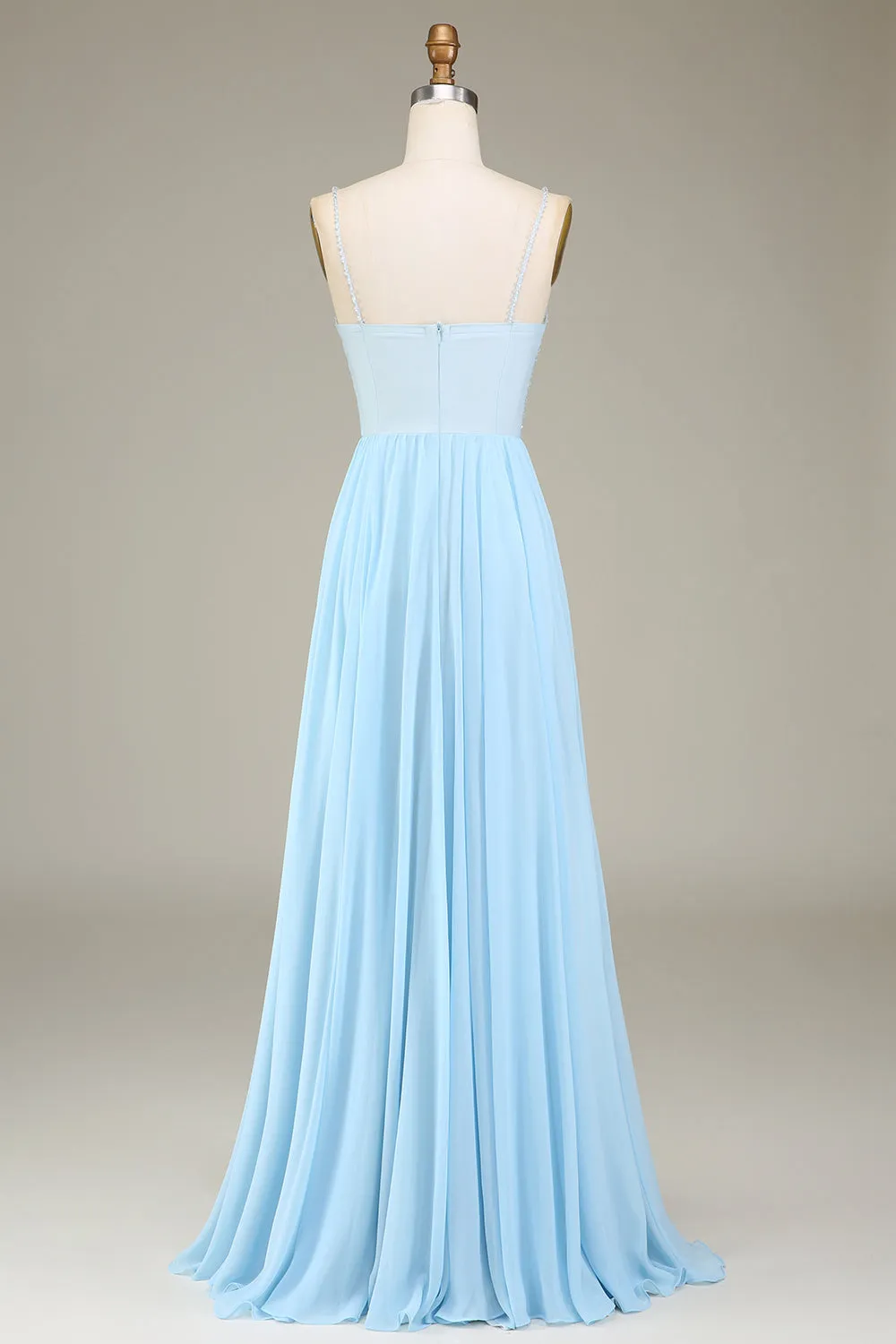 Sky Blue A-Line Spaghetti Straps Chiffon Long Bridesmaid Dress With Beading sold by Zapaka product image thumbnail 2